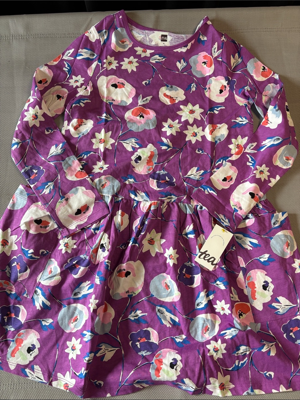 Tea Collection Purple Floral Long Sleeve Dress sz 14 NWT